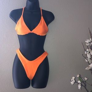 NEVER WORN!! neon orange triangle top bikini 🍊🍊